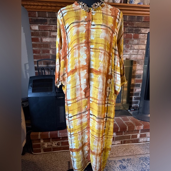 Zara Yellow and Brown Midi Dress (selling without accessories- Belt/necklace) - Picture 2 of 7